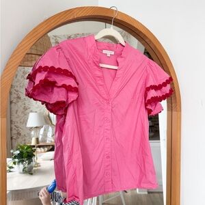 Flying Tomato Pink Blouse with Red Accents